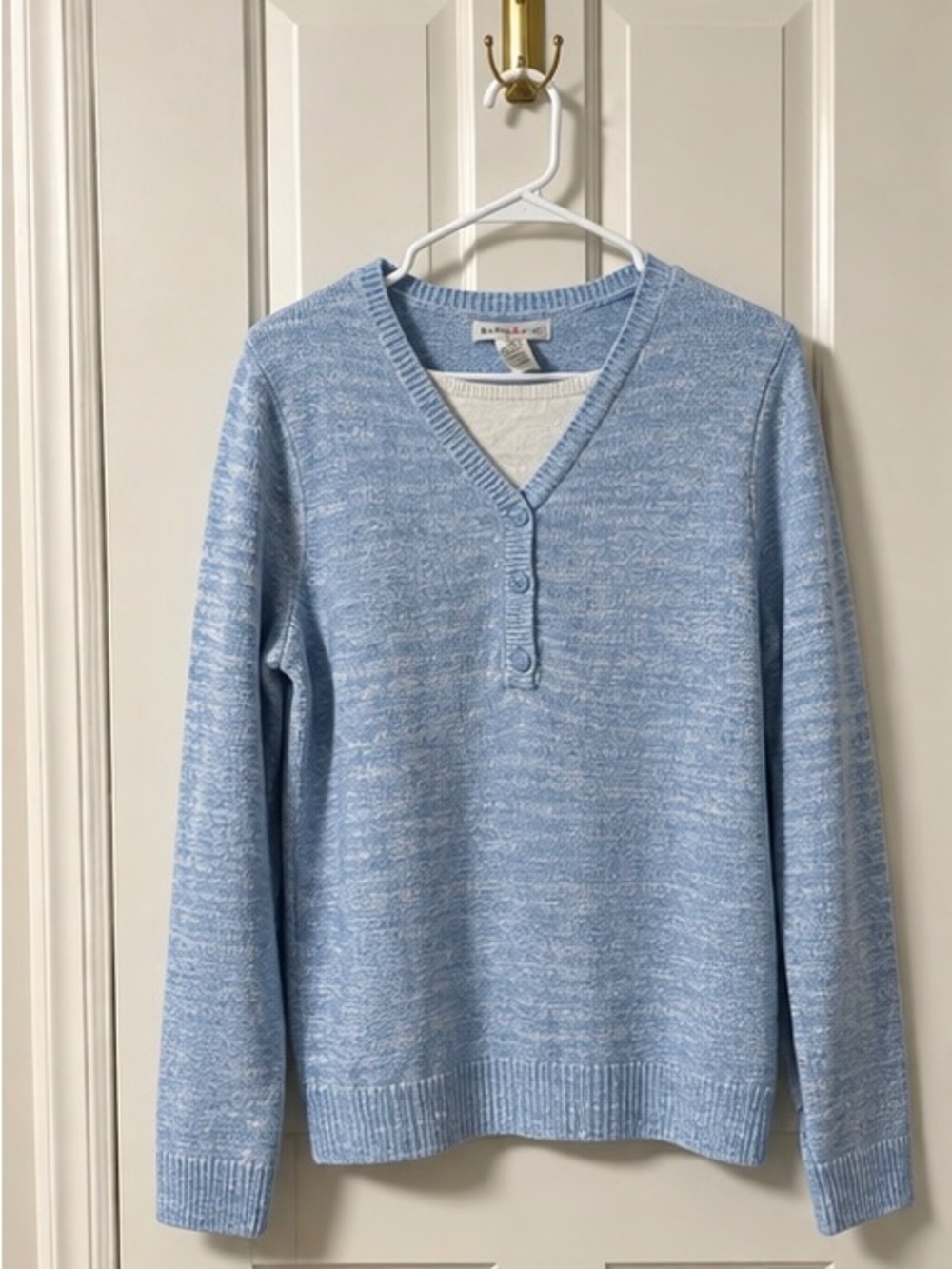 Light Blue V-Neck Button Pullover Sweater